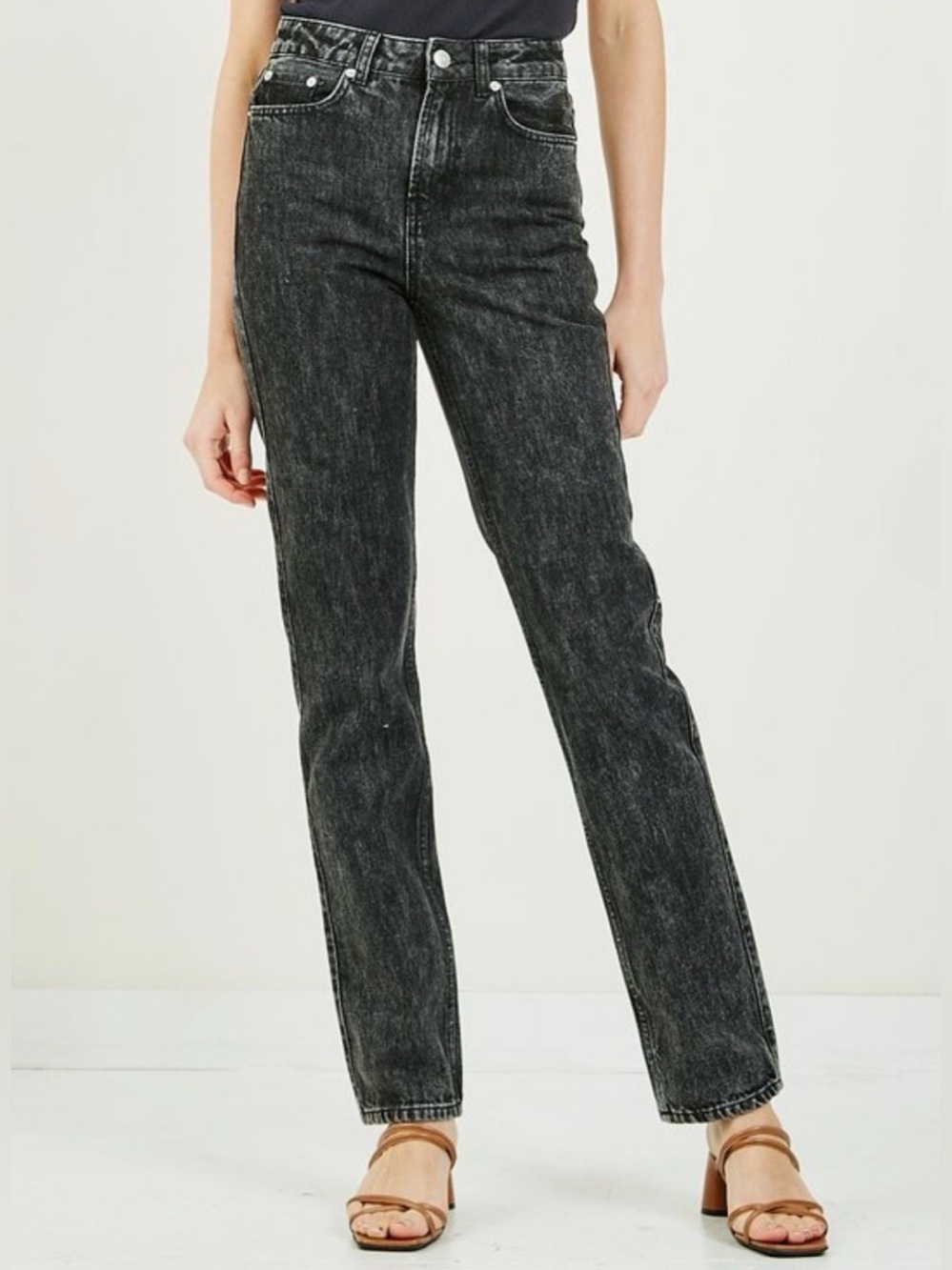 GANNI High Waisted Straight Denim Jeans in Phantom Black